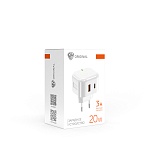 by сетевое зарядное устройство corner 20вт, usb-c, usb-a, qc,pd,110-240в,50-60гц, пластик, белый от магазина Барс