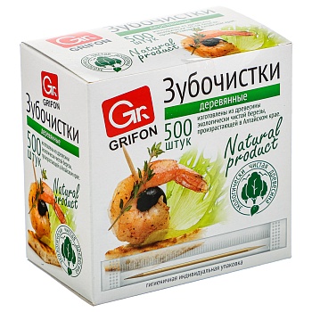 grifon зубочистки из дерева 500шт, в индивидуальной п/э упаковке, 400-512 от магазина Барс