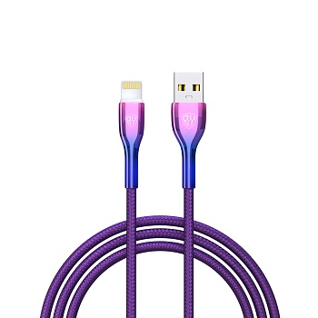 by кабель для зарядки jam ip, 1м, быстрая зарядка 2.4а, 12w, тканевый, фиолетовый от магазина Барс