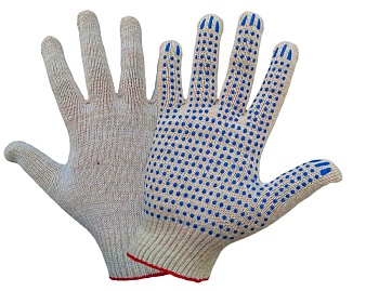 перчатки х/б с пвх белые "эконом" 10 кл вяз 3 нит 10/500