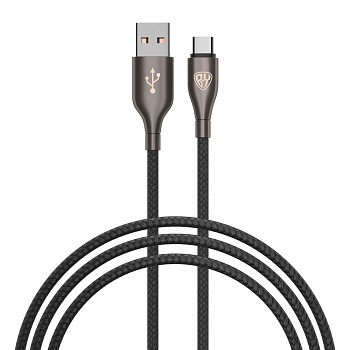by кабель для зарядки керамика type-c, 1м, 3а, быстрая зарядка qc3.0, тканевая оплётка, черный от магазина Барс