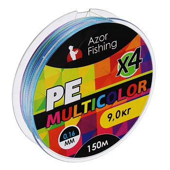 azor fishing леска плетеная, pe премиум 4 нити, 150м, 0,16мм, 9,0кг, многоцветная