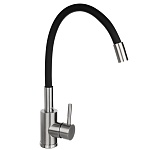 союзкран смеситель для кухни, силиконовый излив, кер. картридж 35мм, черный, нерж. сталь, ss01-с132