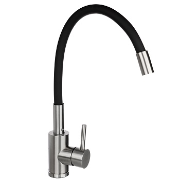 союзкран смеситель для кухни, силиконовый излив, кер. картридж 35мм, черный, нерж. сталь, ss01-с132