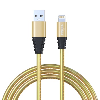 forza кабель для зарядки перламутр ip, 1м, 2а, кожаная оплётка, 3 цвета, пакет от магазина Барс