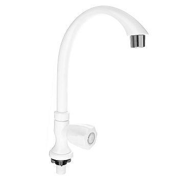 кран для холодной воды, однорычажный, пластик, гайка, белый, mоно-02