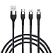 BY Кабель для зарядки 3 в 1 iP/Micro USB/Type-C, 1.5м, 2.1А, тканевая оплётка, металлик, черный