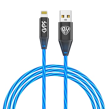 by киря кабель для зарядки светящийся ip, 1м, быстрая зарядка 2.4а, 12w, синяя подсветка от магазина Барс