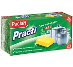 губки д/посуды, 3 шт/упак., paclan "practi maxi" чистящий слой (абразив)