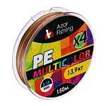 azor fishing леска плетеная, pe премиум 4 нити, 150м, 0,18мм, 13,9кг, многоцветная