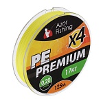 azor fishing леска плетеная, pe премиум 4 нити, 125м, 0,20мм, 17,0кг, желтая