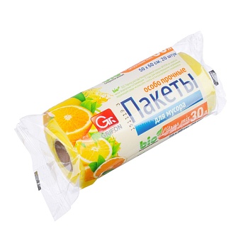 мешок мусорный пнд 30л ,20шт/рул., "цитрусовый микс",50х60см, био,особо прочные,12 микрон