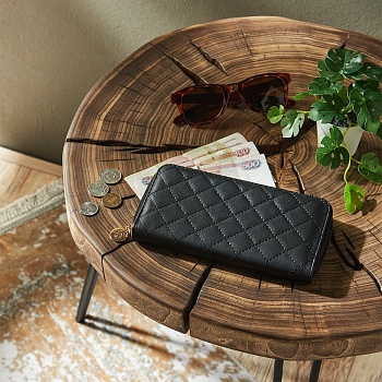 юl кошелек женский на молнии, пу, 19,5х10см, строчка, черный