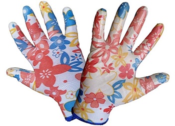 перчатки нейлоновые с силиконовым  покрытием "цветочек" 12/1200