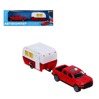 игроленд машина с прицепом "автокемпер", инерция, металл, abs, 21,5х5,3х6,9 см, 10 дизайнов