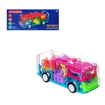 игроленд автобус интерактивный с шестерёнками, свет, abs, 23,3x9,7x9см, 3 дизайна