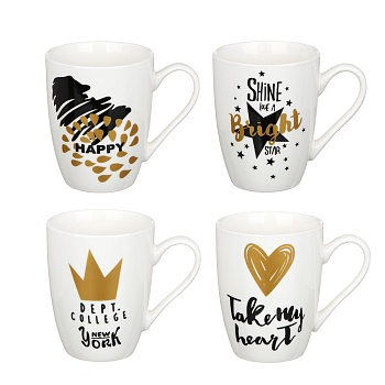 кружка 350мл, фарфор, "звезды", 4 дизайна интернет-магазин «Барс»