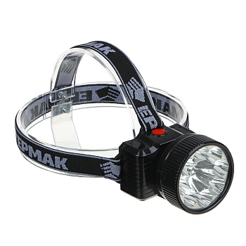 ермак фонарь налобный аккумуляторный 8 ярк.+ 0,5 вт led, вилка 220в, 8,8x7,4х8,5см