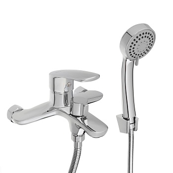 rain смеситель для ванны фианит, короткий излив, душ. набор, картридж 35мм, латунь, хром