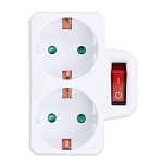 разветвитель 2 гнезда by, евро, с заземлением, 16а, 3500вт, с выключателем, белый