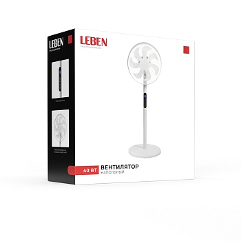 вентилятор напольный тм leben 40вт, 8 скоростей, диаметр 41см, 220в, таймер, пульт ду, белый интернет-магазин «Барс»