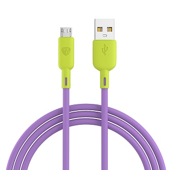 by кабель для зарядки bright microusb, 1м, быстрая зарядка 3а, qc, pd 20w, силикон, лимонно-фиолет. от магазина Барс