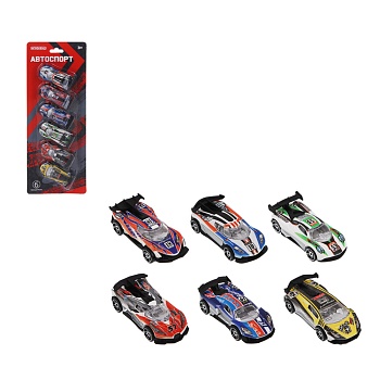 игроленд набор машинок, 6 шт, "автоспорт", pp, 33,1х12,1х3,3 см, 2 дизайна