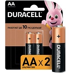 батарейки 2 шт/уп.duracell basic, aa (lr06, 15а), алкалиновые, пальчиковые, блистер от магазина Барс
