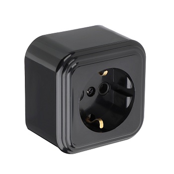 forza розетка с заземляющим контактом ra 16-133-ч, 250в, 16а, ip20, 65x65x41 мм, чёрная ухл4