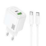 hoco. зарядное устройство модель cs55a, usb+c 30w+ кабель для зарядки с-с, цвет: белый от магазина Барс