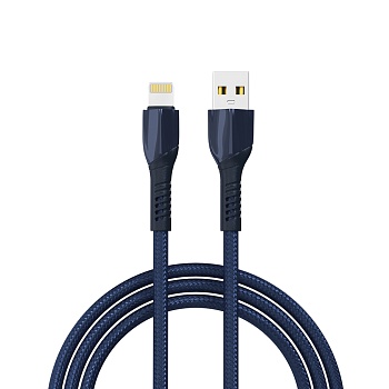 by кабель для зарядки navy ip, 1м, быстрая зарядка 2.4а, 12w, тканевый, синий от магазина Барс