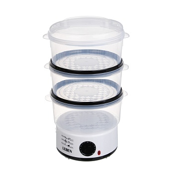 leben пароварка-мантоварка электрическая 800вт, 3 яруса, 7,5 л, таймер, 220в интернет-магазин «Барс»