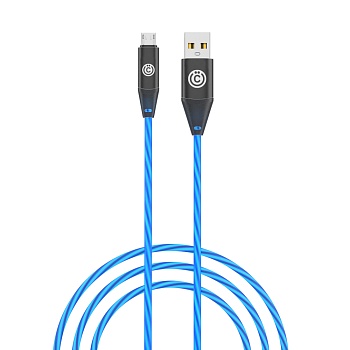 всёгазин кабель для зарядки светящийся micro usb, 1м, 2.4а, быстрая зарядка, led подсветка, синий от магазина Барс