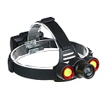 ермак фонарь налобный, 1 led + 2 cob, с фокусировкой, 2*1200мач, 4 режима, пластик