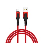 by кабель для зарядки satiny type-c, 1,5м, быстрая зарядка 3а, qc, pd 20w, тканевый, красный от магазина Барс
