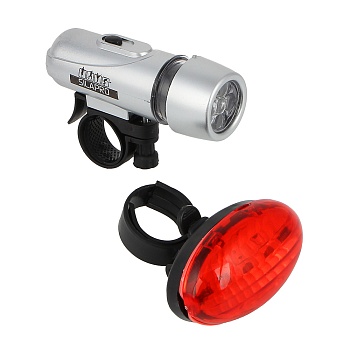 silapro набор фонарей 2шт: зад (7.5х4х3.5см, 3led, 2хааа)+перед (10х3.5х3.5см, 5led, 4хааа) пластик