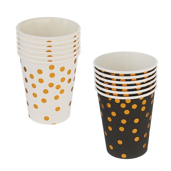 fntastic набор стаканов одноразовых, 6 шт, 250 мл, бумага, черный, белый