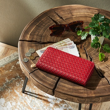 юl кошелек женский на молнии, пу, 19,5х10см, плетение, красный