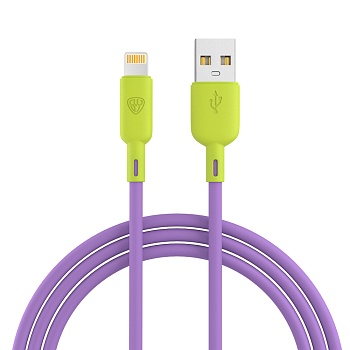 by кабель для зарядки bright ip, 1м, быстрая зарядка 2.4а, 12w, силикон, лимонно-фиолетовый от магазина Барс