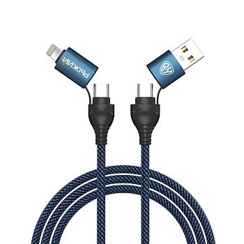 by рыжий кабель для зарядки diverse 4в1 usb/ip/microusb/type-c, 1м,  3а, pd 65w, тканевый, черный от магазина Барс