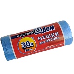 мешок мусорный пнд 30л.30шт/рул., стандарт "чистый дом", голубой 12 мкм, 1/50