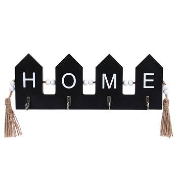 ключница открытого типа home на 4 крючка, 32x3x11 см, мдф, цвет черный