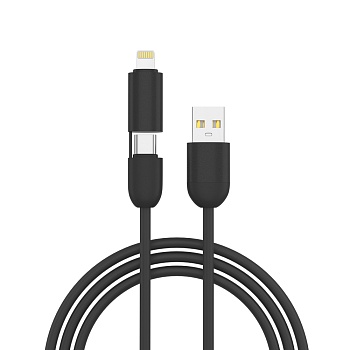 by кабель для зарядки slim 2 в 1 ip/type-c, 1м, быстрая зарядка 3а, qc, pd 20w, силиконовый, плоский от магазина Барс