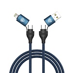 by кабель для зарядки diverse 4в1 usb/ip/type-c, 1м, быстрая зарядка 65w, тканевый, синий от магазина Барс