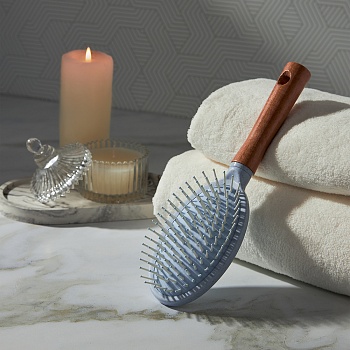 юниlook расческа массажная эко, дерево, нейлон, 23,5х7 см, голубой