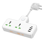 разветвитель 2 гнезда hoco. модель ac11a, 10а, 250в, с функцией зарядки, белый от магазина Барс