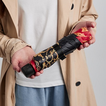 зонт женский, механика, сплав, полиэстер, 53см, 8 спиц, красно-черно-золотой орнамент