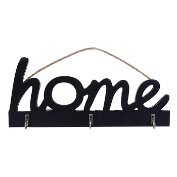 ключница открытого типа home на 3 крючка, 30x3,5x13 см, мдф, цвет черный