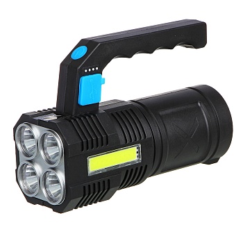 ермак фонарь прожектор, 4 led + cob, 4 режима, 2000мач, usb кабель, пластик, 147х103х60 мм