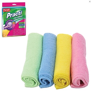 салфетка микрофибра 30х30см, paclan "practi" 240г/м2, 4шт/уп, 4цвета, 410260 /36